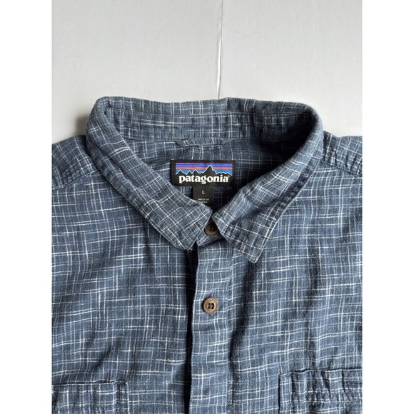 Patagonia Men's Back Step Shirt Sz L Blue Plaid Hemp Organic Cotton Button Up - Picture 5 of 9